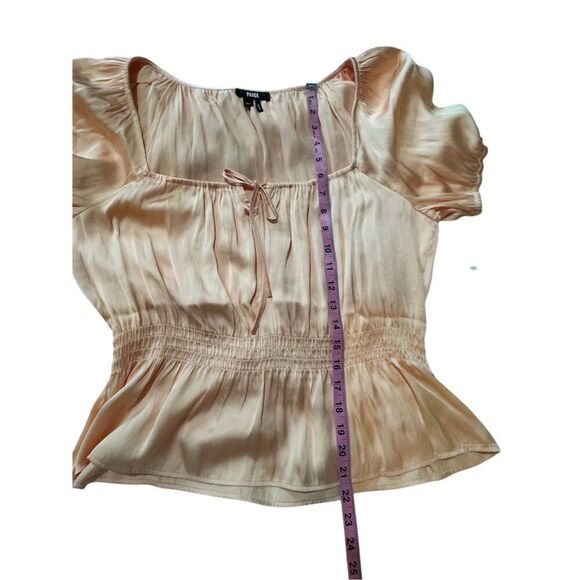 Paige Olenna Women's XL Orange Puff Sleeve Square Neck Smoked Waist Blouse/Top - Picture 6 of 9